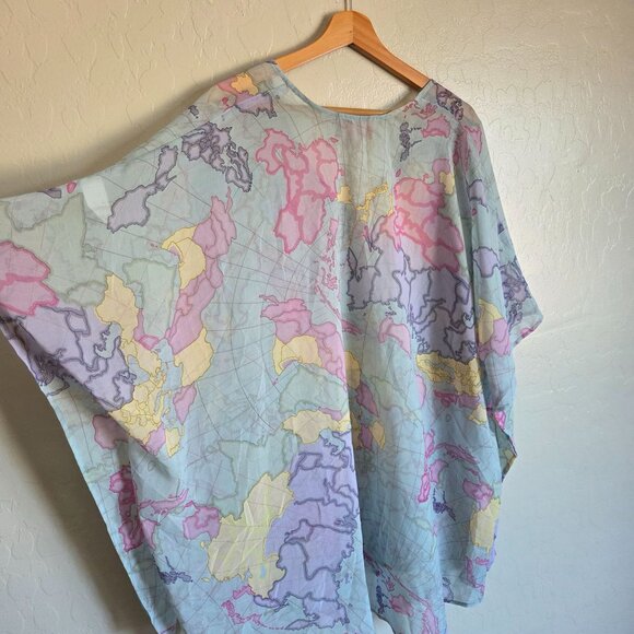 Show Me Your Mumu World Tour Peta Tunic Map Print Blue Size Medium Chiffon Sheer - Picture 8 of 9